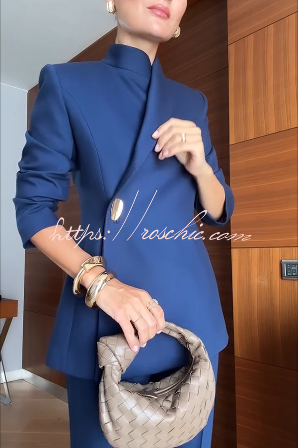 Exquisite and Fashionable Stand Lapel Neck Metal Button Long Sleeve Blazer