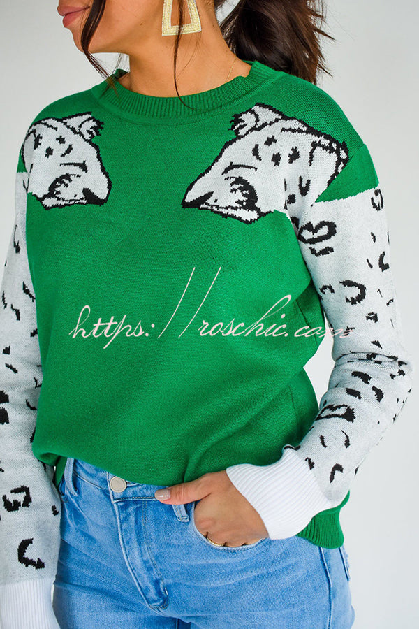 Always Spot Leopard Print Crew Neck Long Sleeve Sweater