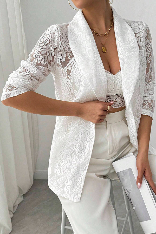 Fashion Lace Embroidery Casual Long Sleeve Blazer