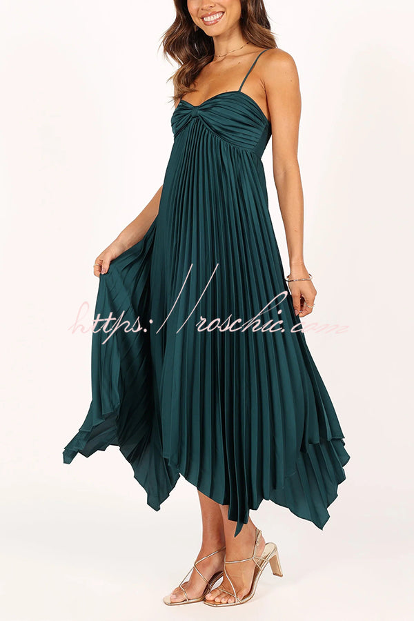 Solid Color Sexy Suspender Pleated Irregular Midi Dress