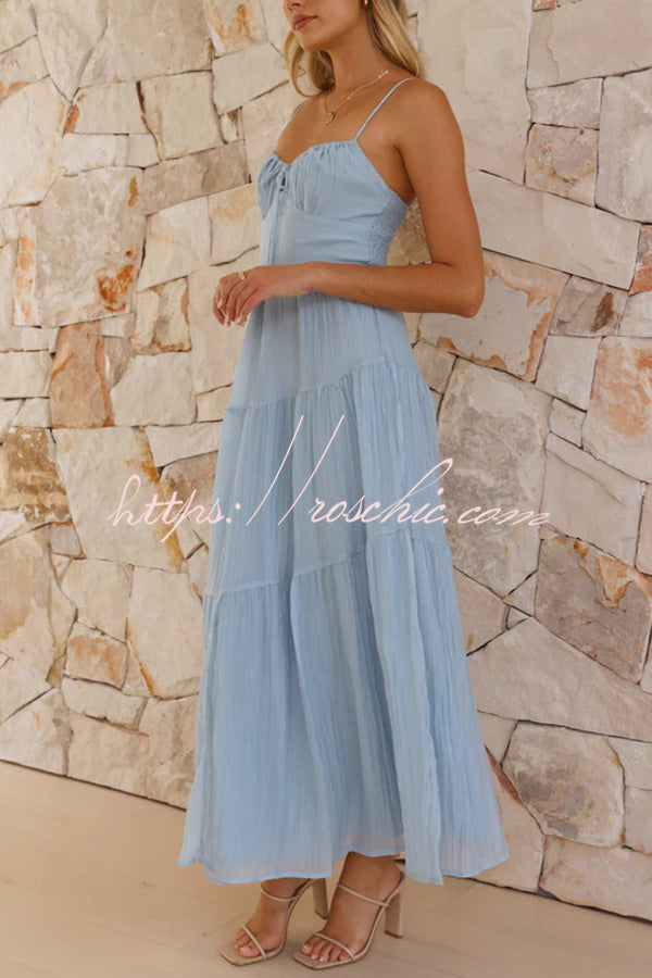 Solid Color Sleeveless Suspender Pleated Back Maxi Dress