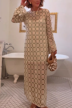Summer Fashion Floral Crochet Cutout Fabric Long Sleeve Slit Vacation Midi Dress Summer Fashion Floral Crochet Cutout Fabric Long Sleeve Slit Vacation Midi Dress