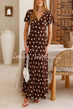 the holiday polka dot dress Print V-neck Short-sleeved Casual Maxi Rithum_Synced