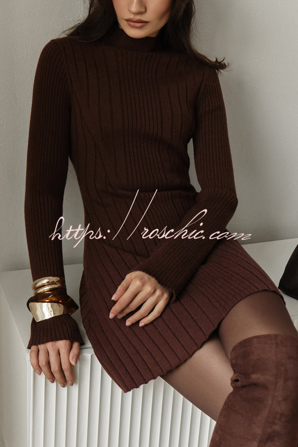 Solid Color Long-sleeved Slim-fit Elegant Knitted Mini Dress