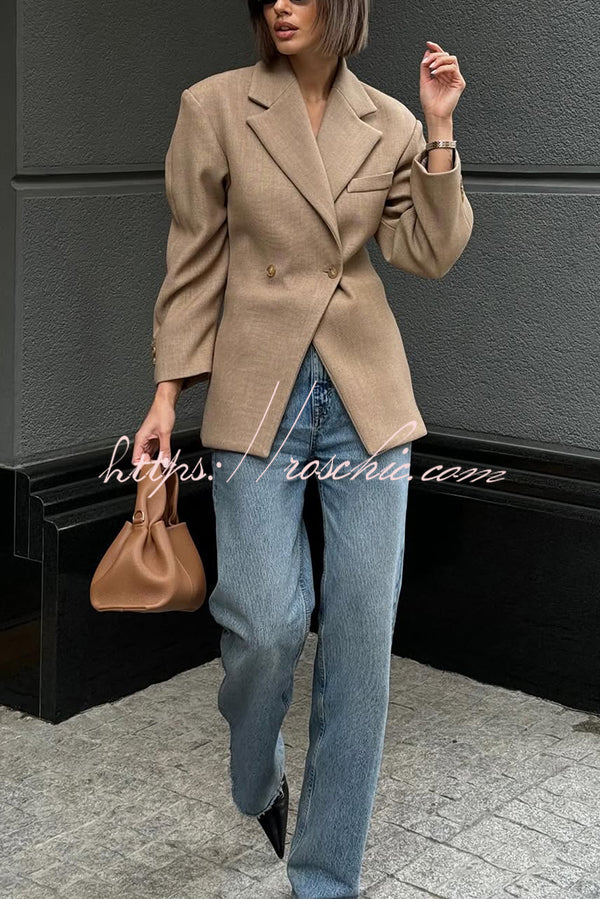 Solid Color Loose Lapel Long Sleeve Button Blazer