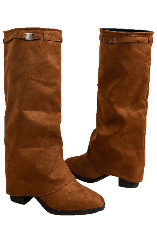 Suede Chunky Heel Slip-on Mid-heel Fashion Boots