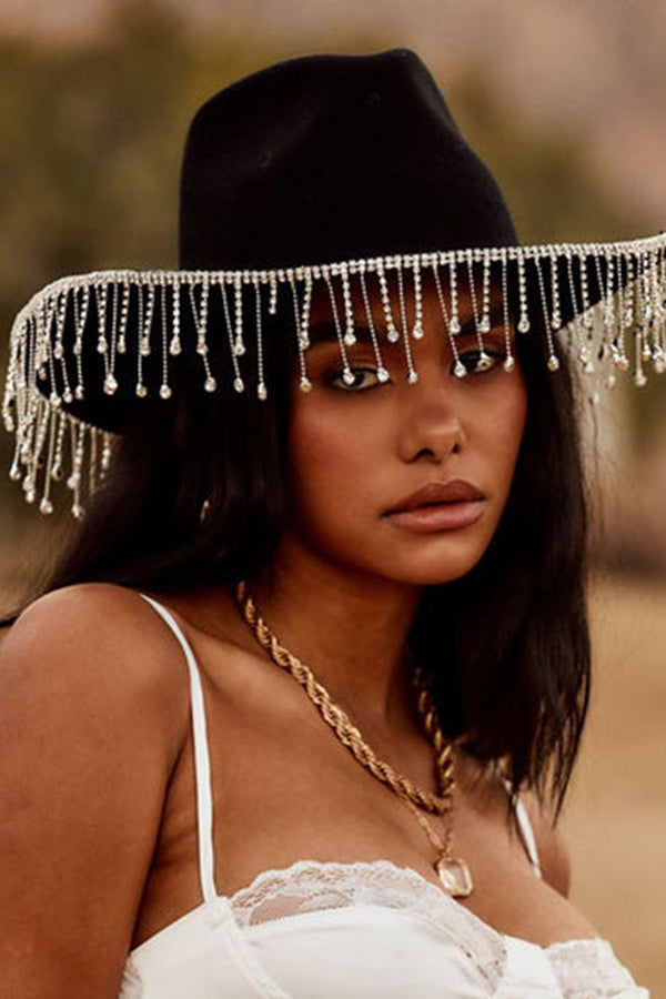 Rhinestone Fringe Western Hat