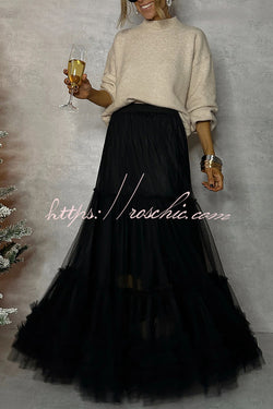 Surprising Tulle Paneled Stretch Waist Maxi Skirt