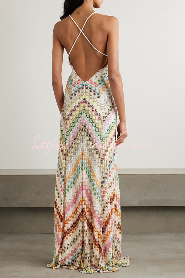 Missoni Summer Knit Colorful Herringbone Print Open Beck Maxi Dress –  roschic