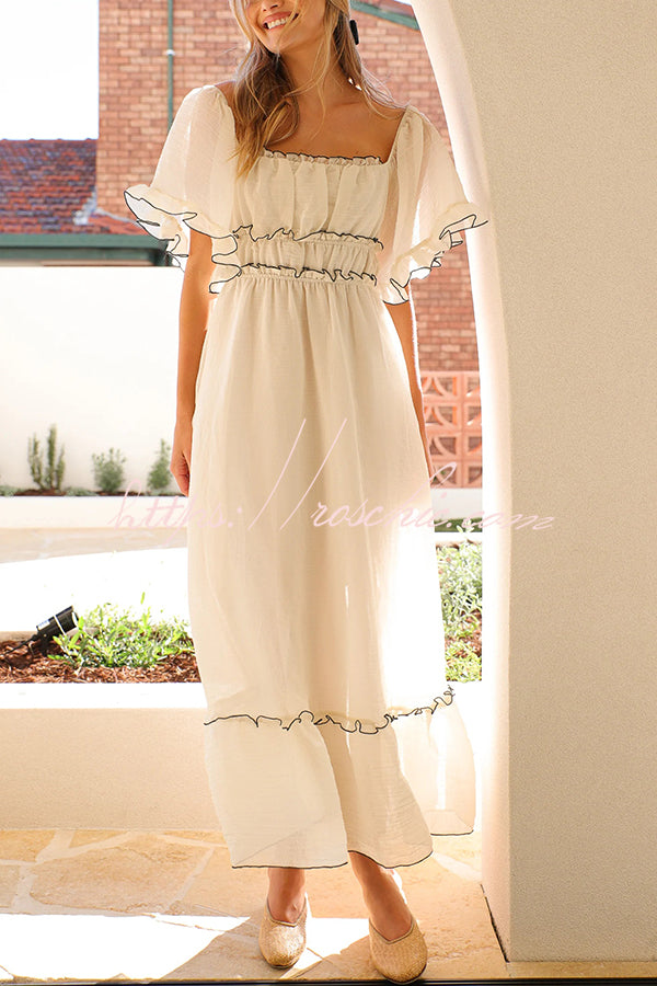 Fashion Square Neck Open Back Pleated Waist Maxi Dress