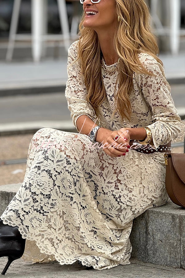 Hippie Elegance Lace Long Sleeve Crewneck Maxi Dress