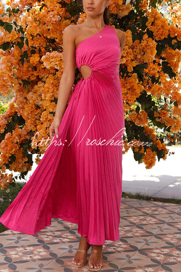 Charming One Shoulder Lace Up Cutout Pleated Maxi Dress