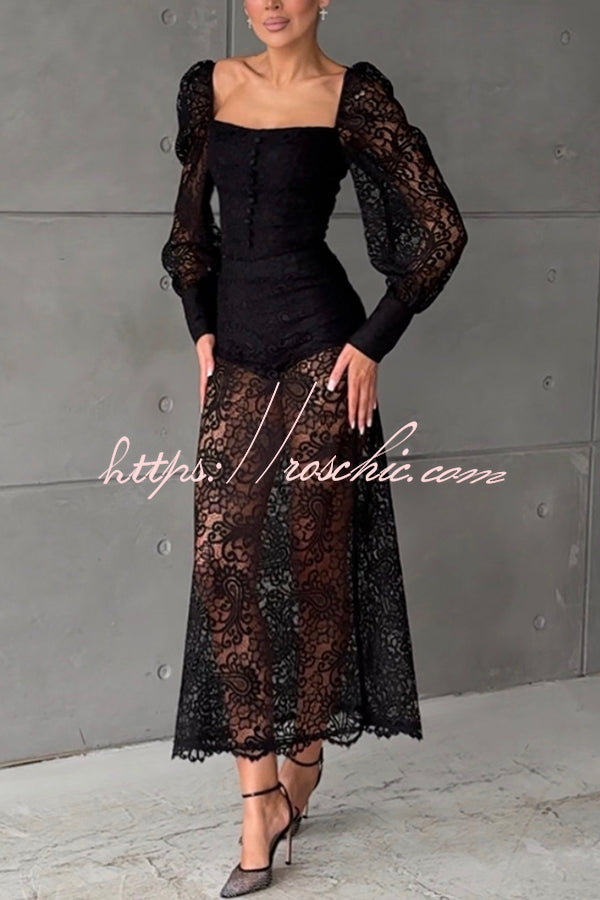 Timeless Moment Floral Lace High Rise Elastic Waist Midi Skirt