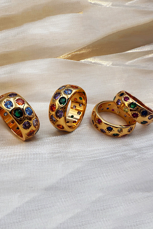 Multicolor Diamond-studded Stainless Steel Ring