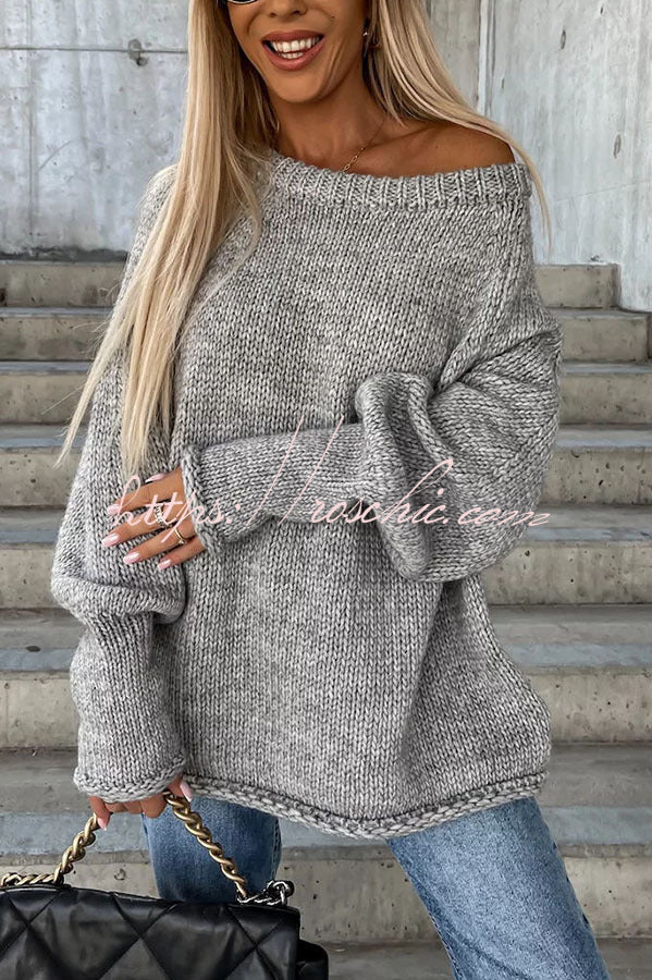 Casual Street Atmosphere Knit Wide Neck Loose Sweater