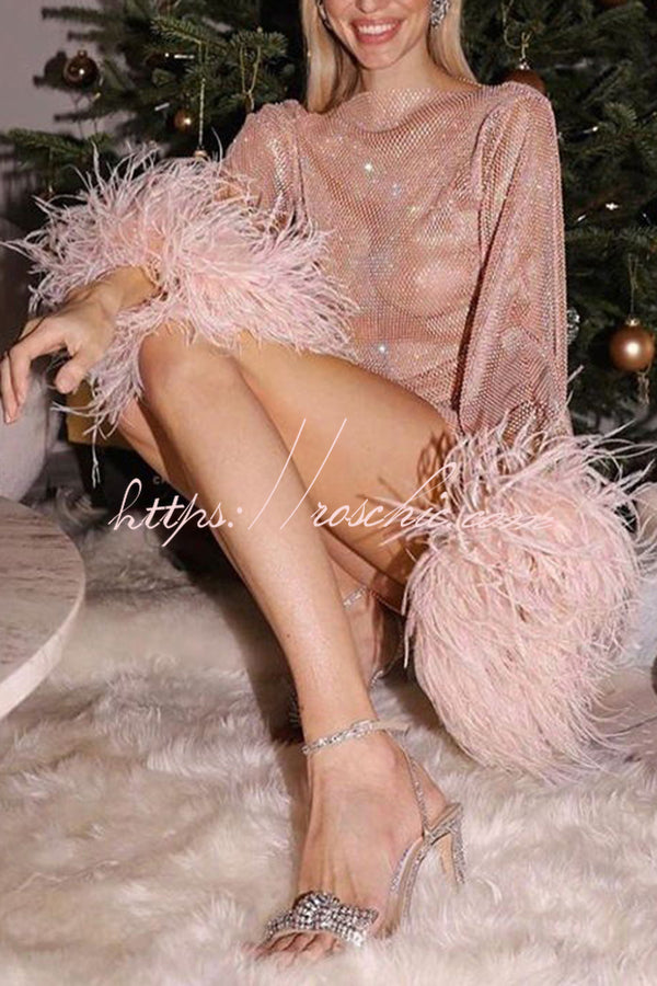 Night Surprise Rhinestone Fabric Feather Sleeve Party Mini Dress roschic Night Surprise Rhinestone Fabric Feather Sleeve Party Mini Dress roschic