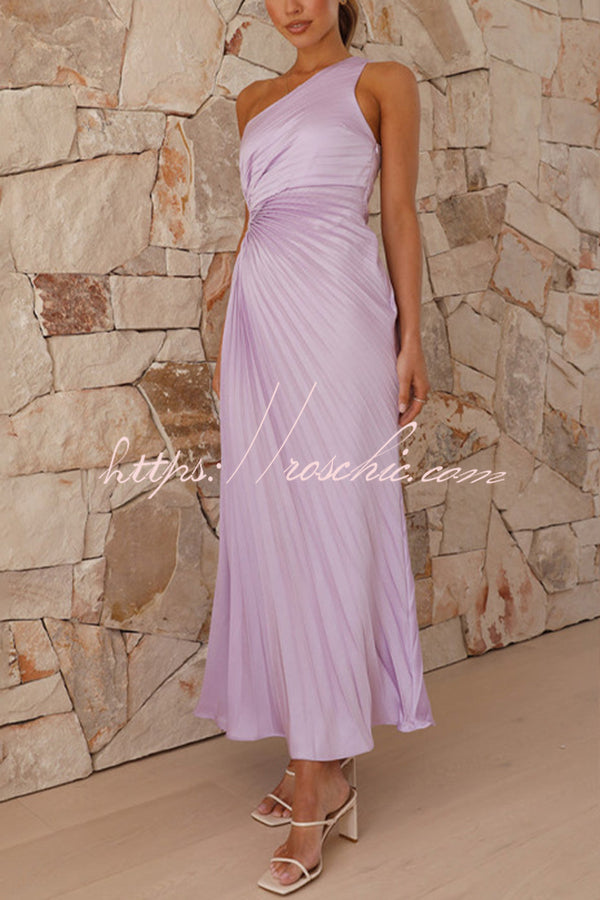 Charming One Shoulder Lace Up Cutout Pleated Maxi Dress