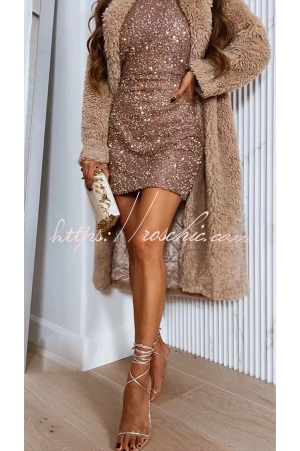 Looking At The Glamorous View Sequin Tassel Shoulder Cocktail Mini Dress