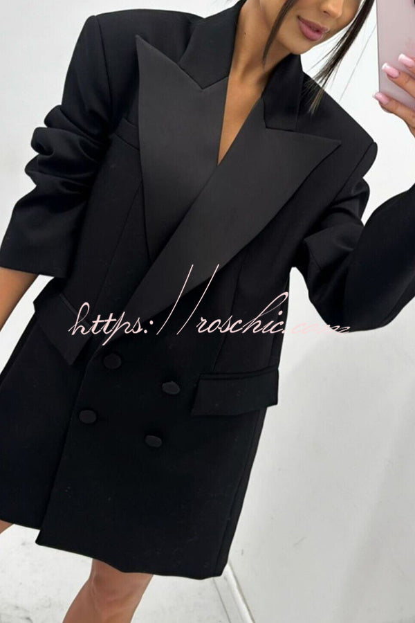 Chic Style Satin Lapel Button Up Long Sleeve Oversized Blazer