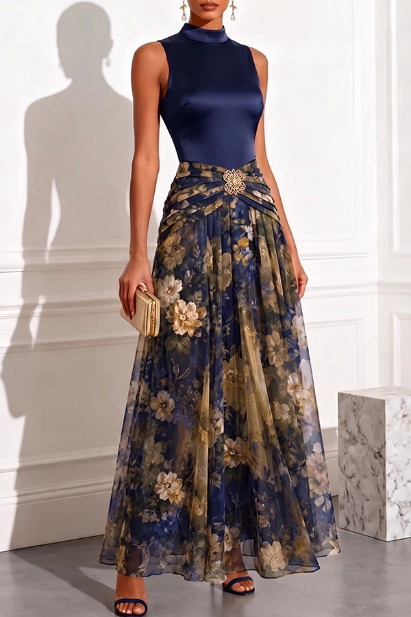 Prairie Satin High Neck Metallic Butterfly Detail Floral Tulle Hem Ma – roschic