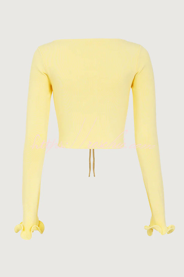 Fashion Ruffled Long-sleeved Tie-cropped Knitted Cardigan