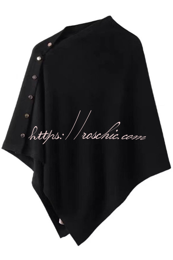 Women Cashmere Knit Shrug Bolero Side Button Detail Lightweight Shawl  Poncho
