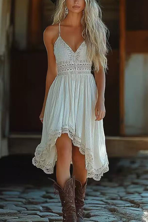 Bohemian Style Sling High-waisted Irregular Midi Dress