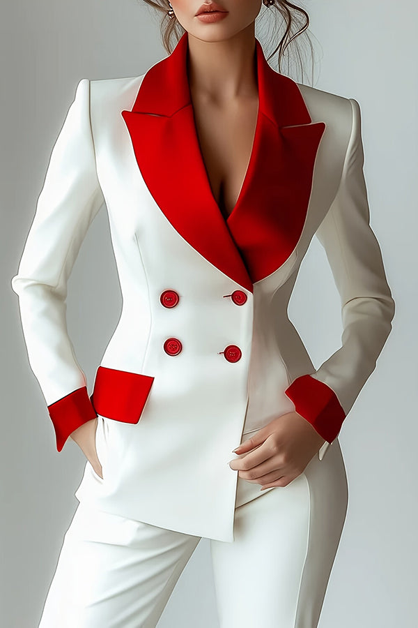 Fashionable Contrast Color Long Sleeve Lapel Button Blazer