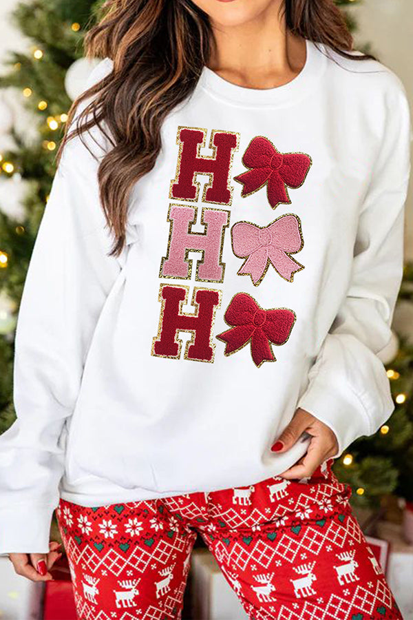 Christmas Letter Bow Loose Casual Long-sleeved Sweatshirt