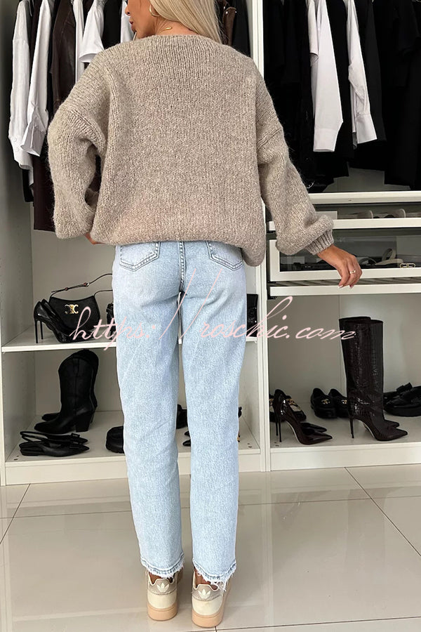 Explore Autumn Knit Open Front Long Balloon Sleeve Loose Cardigan