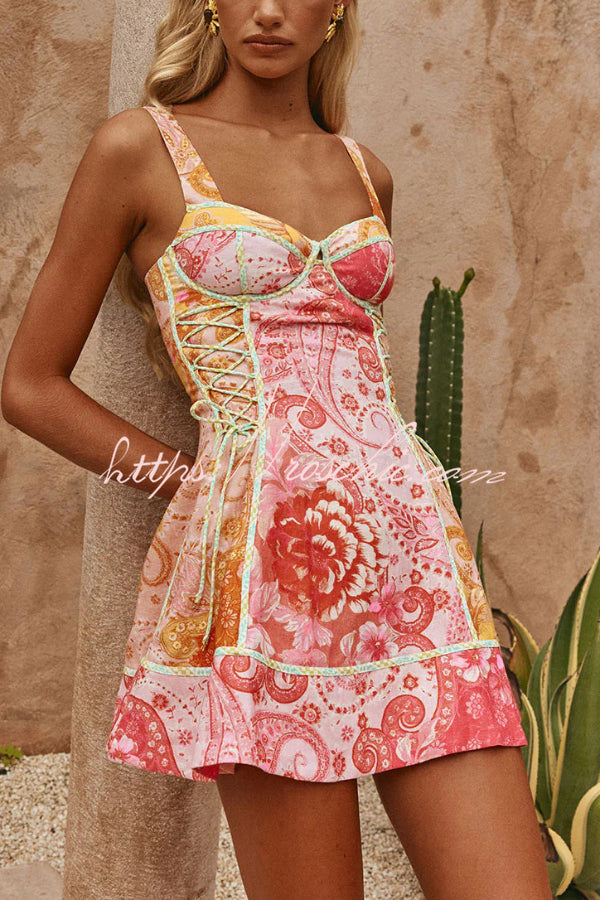 Sweet Floral Print Square Neck Suspender Slim-fit Mini Dress Sweet Floral Print Square Neck Suspender Slim-fit Mini Dress