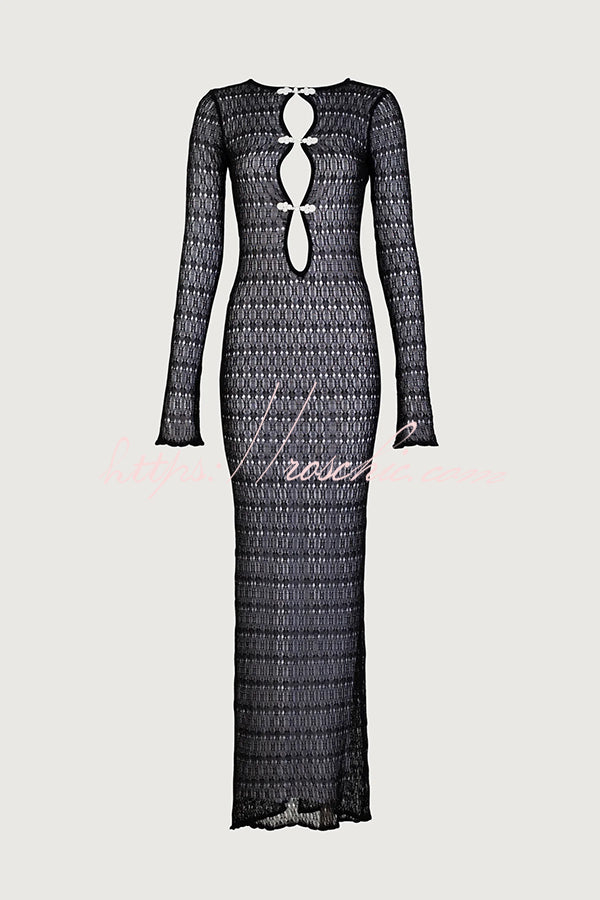 Ensley Knit Contrast Spiral Trim Cutout Long Sleeve Vacation Maxi Dress