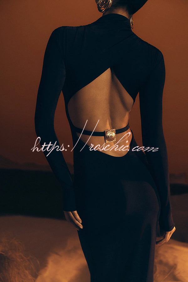Sexy Backless Long-sleeved Stretch Slim-fit Maxi Dress
