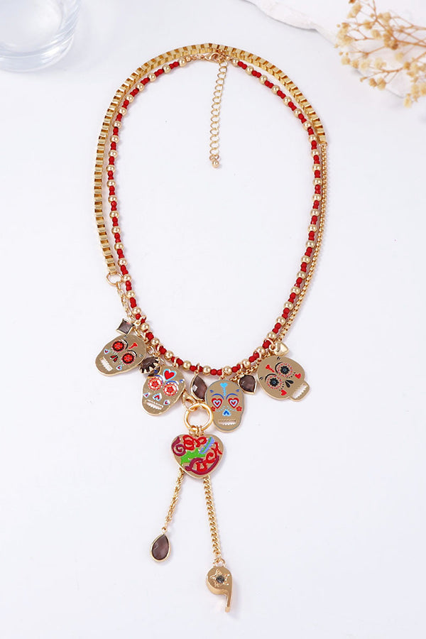 Fashionable Colorful Metal Skull Pendant Necklace