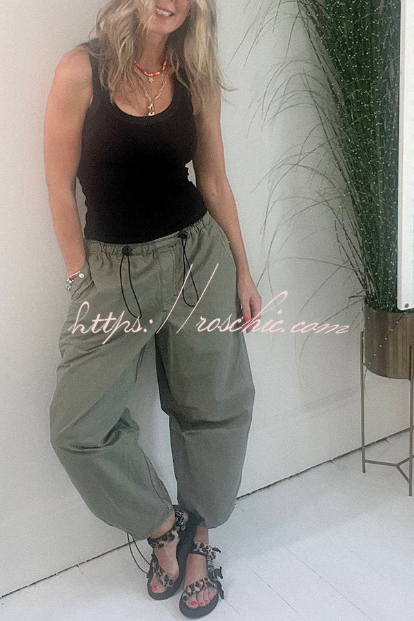 Street Style Drawstring Elastic Waist Pocketed Cargo Pants