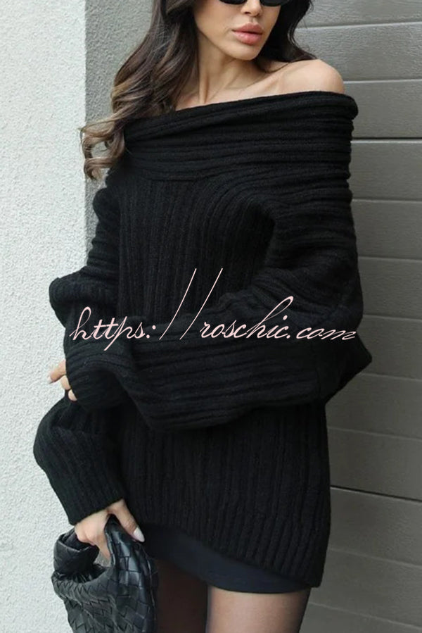 Fashionable Irregular Collar Loose Casual Knitted Sweater