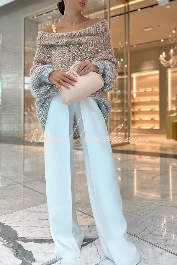 Make It Shine Knit Sequin Off Shoulder Loose Sweater