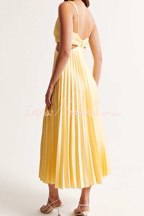 Summer Social Stain Pleated Cutout Waist Loose Midi Dress – roschic