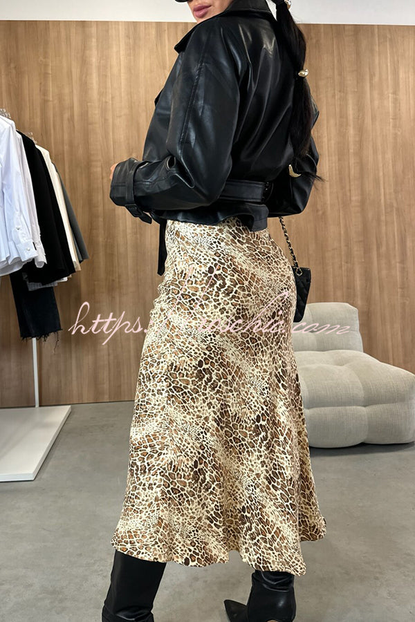 Breezy Composure Unique Print High Rise Elastic Waist Midi Skirt