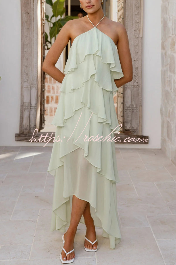 satin halter neck backless maxi slip dress Shona Joy La Lune Ruched Halter Maxi Dress in Yellow