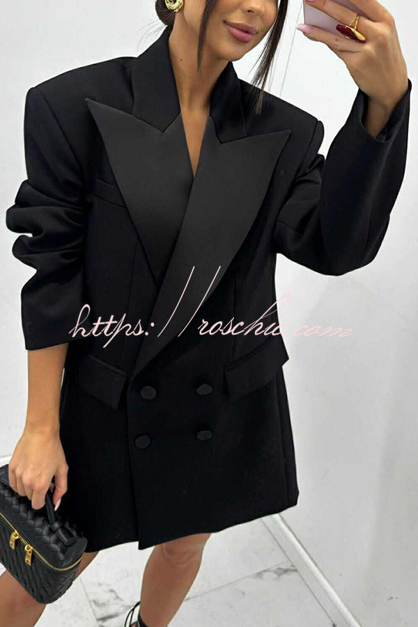 Chic Style Satin Lapel Button Up Long Sleeve Oversized Blazer
