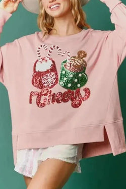 Christmas Candy Cup Sequined Casual Loose Sweatshirt