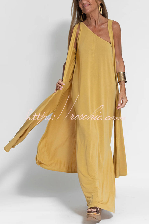 Flawless and Free One Shoulder Relaxed Slit Maxi Dress