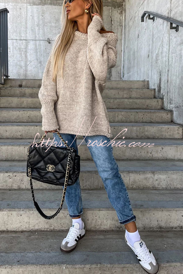 Casual Street Atmosphere Knit Wide Neck Loose Sweater