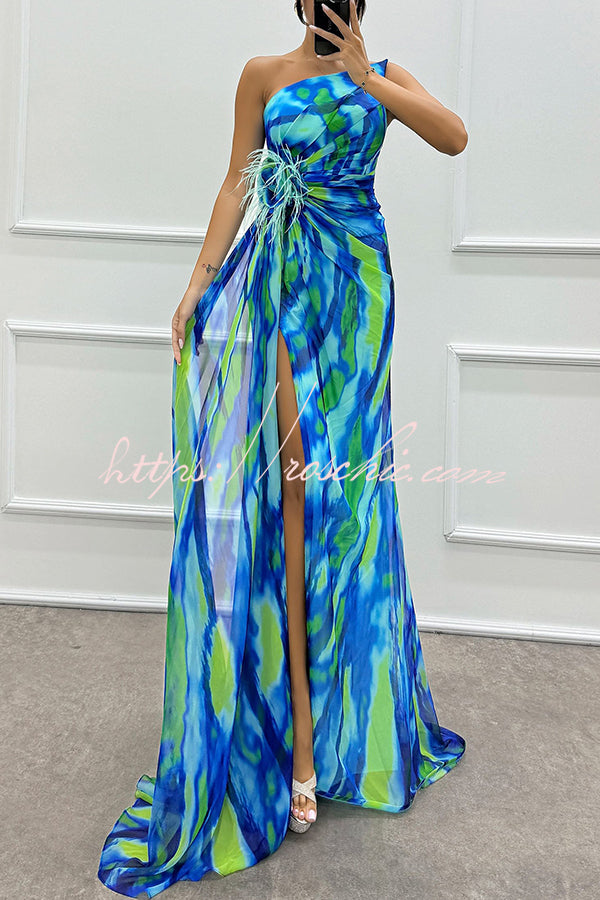 Amazing Views Watercolor Print Feather Rose Detail Off Shoulder Pleat roschic Amazing Views Watercolor Print Feather Rose Detail Off Shoulder Pleat roschic