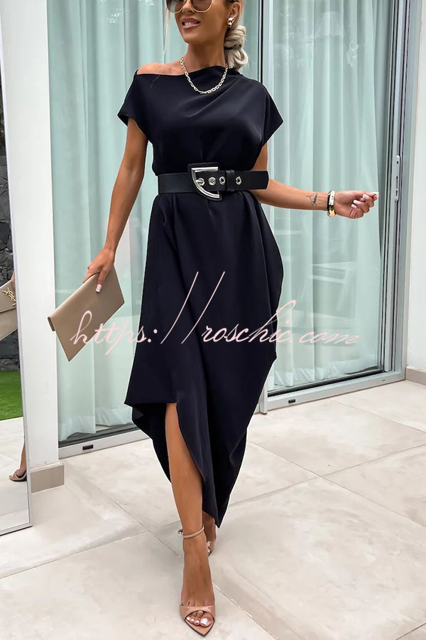 Extraordinary Cut Asymmetrical Short Sleeve  Loose Midi Dress