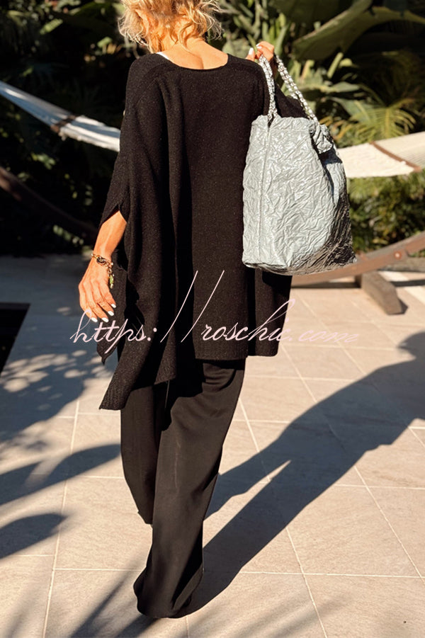 Fashion V-neck Loose Pocket Mid-length Knitted Sweater