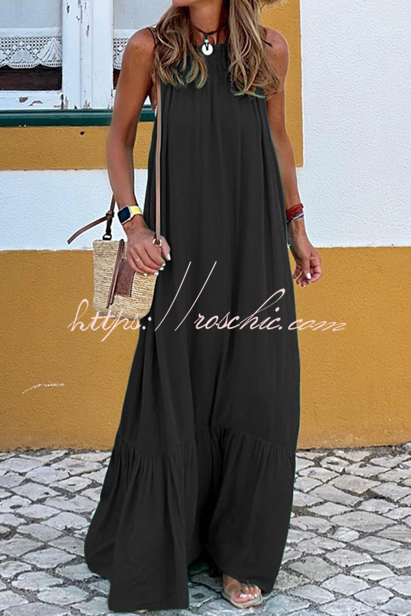 Summer Colors Elastic Neckline A-line Loose Maxi Dress