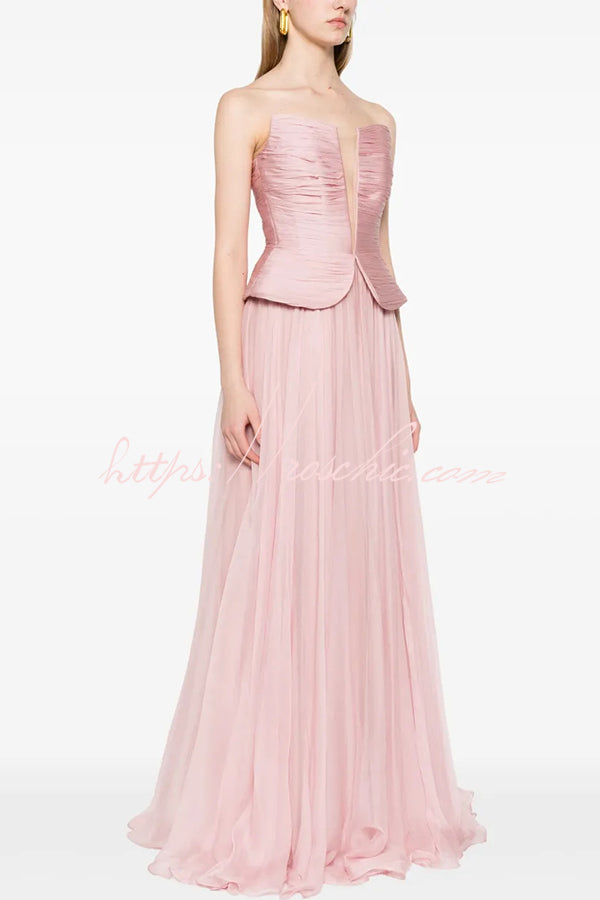Fantasy Fairy Pleated Corset Chiffon Hem Strapless Maxi Dress