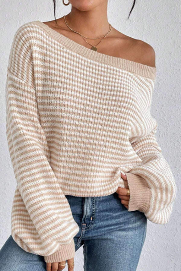 Fashion Striped Loose Long Sleeve Round Neck Knitted Sweater